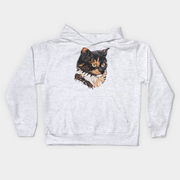 Tortoiseshell Cat Cross Stitch Kids Hoodie by inotyler